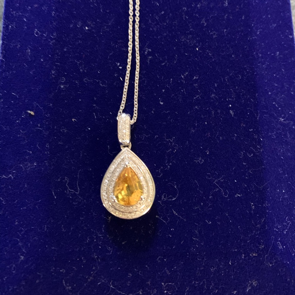 canary sapphire and diamond pendant 14k white gold